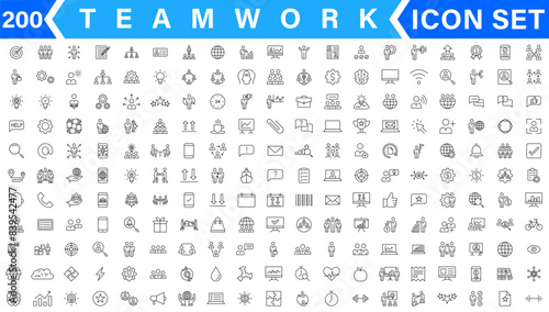 Teamwork icon set. Business team working together symbol. Co-worker, cooperation and collaboration icons. Solid icons vector collection