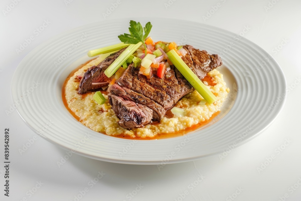 Delectable Cajun Flank Steak with Creamy Grits and Colorful Bell Pepper Delectable Cajun Flank Steak with Creamy Grits and Colorful Bell Pepper