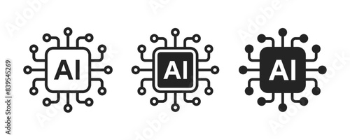 Artificial intelligence icon. AI processor chip icon. AI Processor circuit vector set. Mini AI CPU icon collection