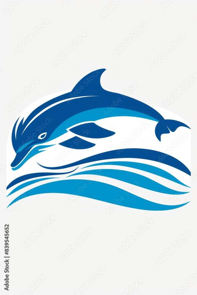 minimalist design of a blue dolphin leaping over a wave, set against a white background. minimalist design of a blue dolphin leaping over a wave, set against a white background.