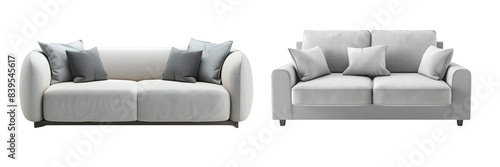 Set of A modern living room with a cutout double seat sofa in light grey isolated on transparent background