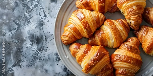 Croissants Arranged on a White Plate. Concept Food Photography, Baked Goods, French Cuisine, Breakfast Spread, Plating Inspiration photo