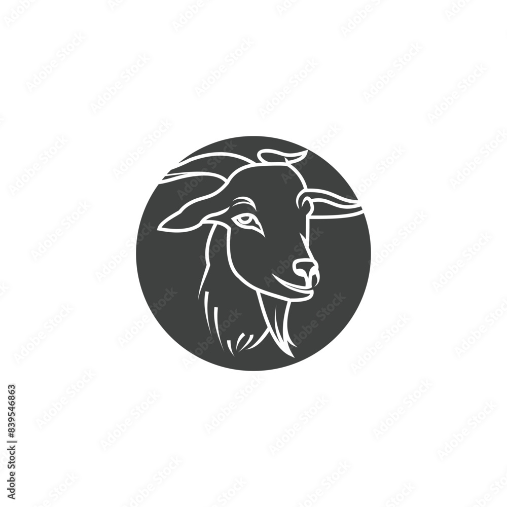 Fototapeta premium Vector livestock goat logo simple farming design product brand illustration