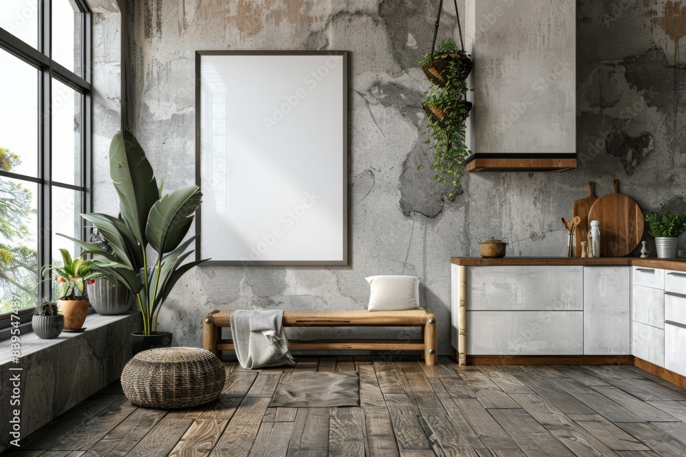 Poster mockup in scandinavian kitchen interior created with generative ai Poster mockup in scandinavian kitchen interior created with generative ai