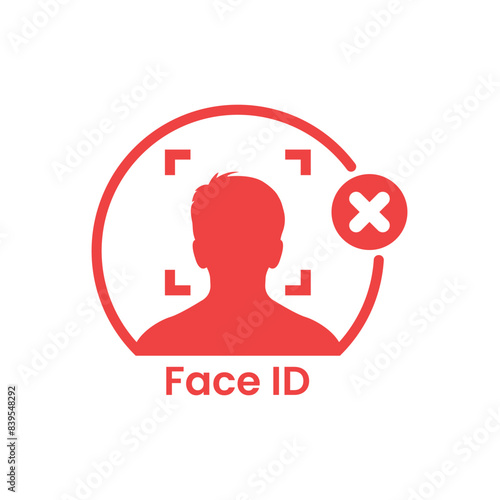 face id cancel red logo isolated on white. concept of gaining access to smart phone or personal information and facial recognition program. simple flat trend modern faceid logotype graphic design