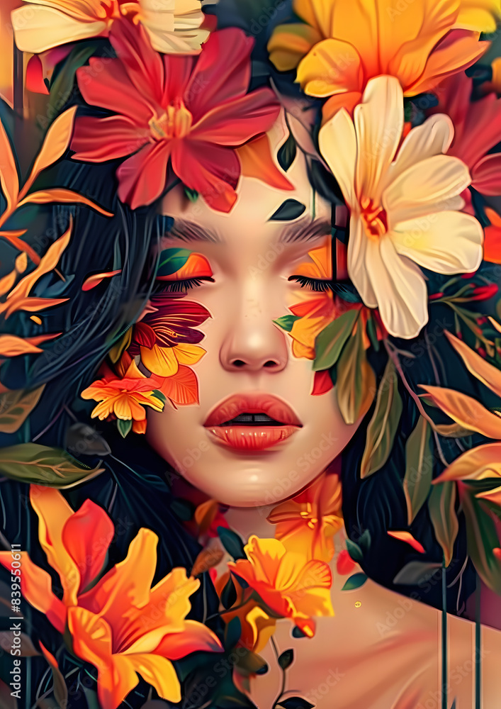 Flower Woman Canvas Print Modern Abstract Girl Wall Art, Floral Woman Picture Painting Art Flower Woman Canvas Print Modern Abstract Girl Wall Art, Floral Woman Picture Painting Art