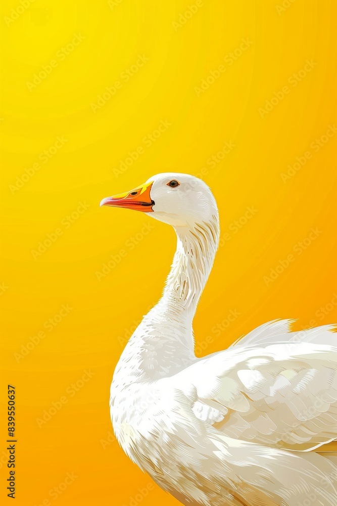 minimalist image featuring a white goose standing out against a bright yellow background. minimalist image featuring a white goose standing out against a bright yellow background.