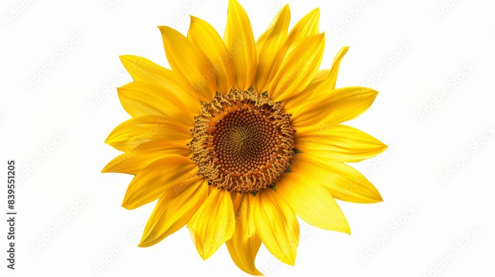 Single Sunflower With Green Leaves Copyspace Against a White Background Single Sunflower With Green Leaves Copyspace Against a White Background