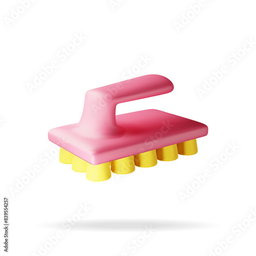 3D dry hand cleaning brush isolated. Render dry cleaning brush icon. House cleaning equipment. Household accessories. Realistic vector illustration
