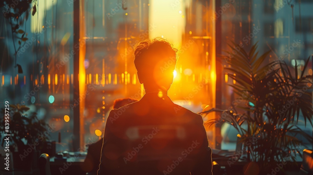 Serene Office Meeting Close Up with Double Exposure Silhouette - Warm Lighting Copy Space for Business Concepts Serene Office Meeting Close Up with Double Exposure Silhouette - Warm Lighting Copy Space for Business Concepts