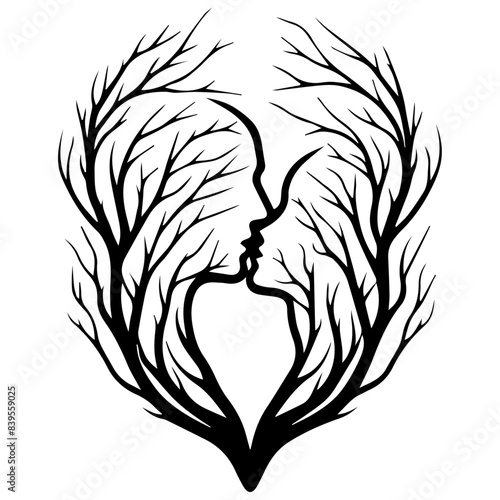 romantic couple formed by branches vector