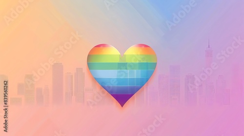 Heartshaped rainbow ribbon, blank space, minimalism, negative space, template, pride month LGBTQIA theme, pastel floral wallpaper photo