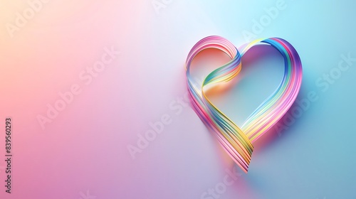 Heartshaped rainbow ribbon, blank space, minimalism, negative space, template, pride month LGBTQIA theme, pastel floral wallpaper photo