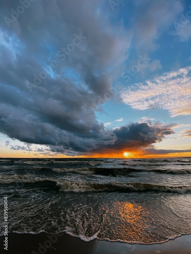 Принти на полотні sunset after rain in leningrad region, finnish bay and fantastic clouds at sunse