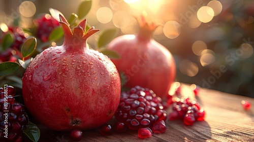 Pomegranate fruit on wooden table