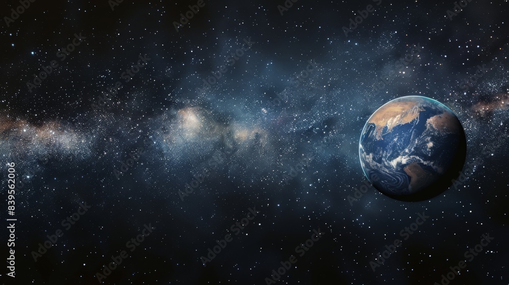 Obraz premium Stunning view of planet Earth against the vast backdrop of the Milky Way. Cosmic exploration and space beauty concept
