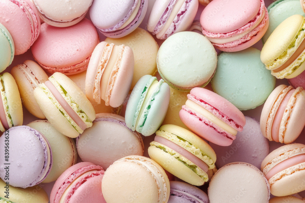 A lavish assortment of macarons in different flavors and colors, tightly arranged to fill the entire frame. The macarons display a palette of pastel and bright colors A lavish assortment of macarons in different flavors and colors, tightly arranged to fill the entire frame. The macarons display a palette of pastel and bright colors
