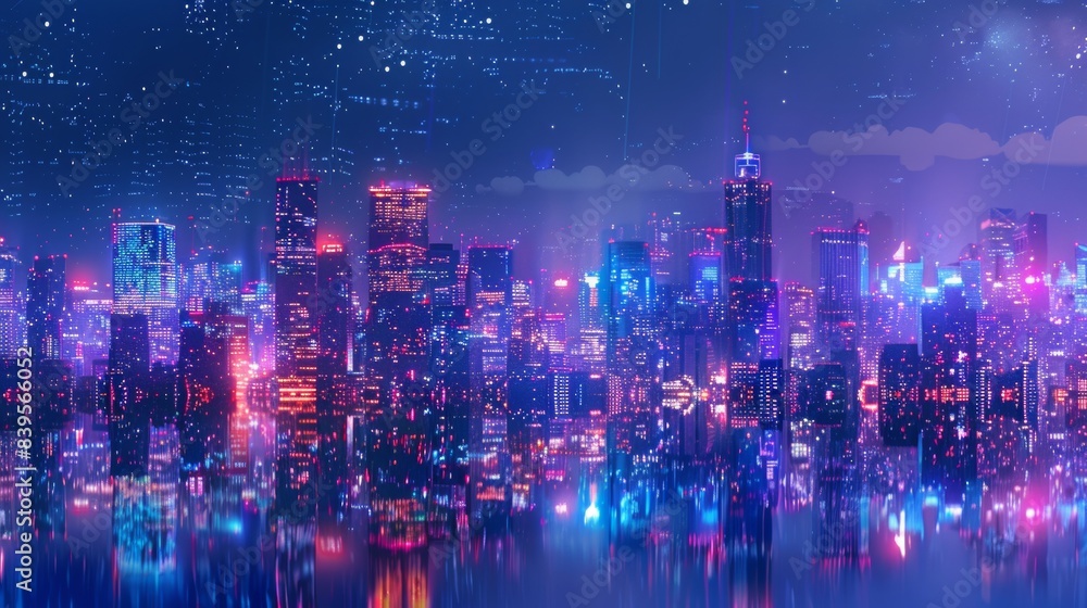 Futuristic Cityscape With Neon Lights At Night For Technology Themed Designs