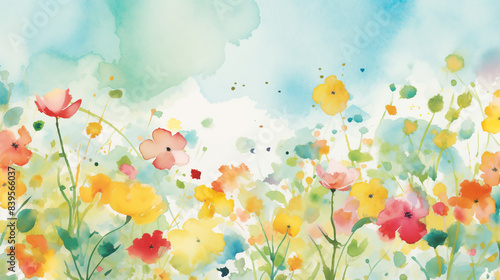 Watercolor wildflowers summer background
