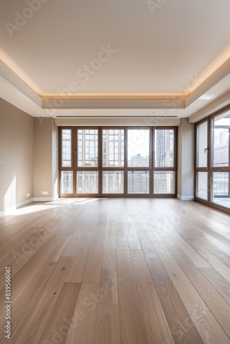 Wallpaper Mural Ultra-sharp photo showcasing an empty flat with sleek wooden beech flooring and expansive windows Torontodigital.ca