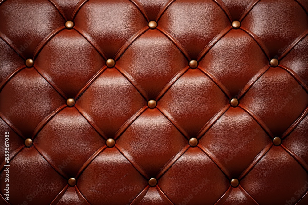 Fototapeta premium Brown Leather Upholstery With Diamond Stitching and Buttons