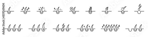 Hair care line icon on white background. Hair growth vector icons