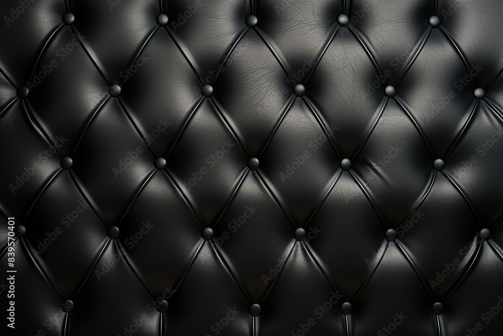 Close Up of Black Leather Upholstery With Diamond Stitching Close Up of Black Leather Upholstery With Diamond Stitching