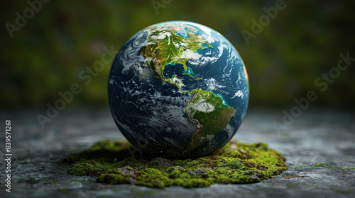 Earth day concept. Illustration of the green planet earth. Generative AI  © Generative Stocks