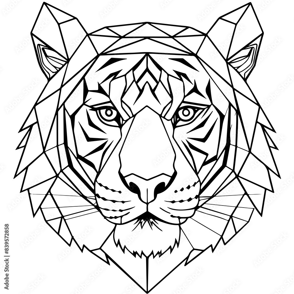tiger portrait low poly polygon outline, isolated on transparent background