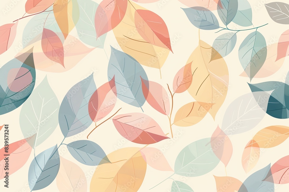 Simple, abstract leaf shapes in pastel colors, creating a cute and nature-inspired background Simple, abstract leaf shapes in pastel colors, creating a cute and nature-inspired background