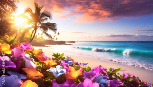 Meer, Strand, Palmen mit pa...