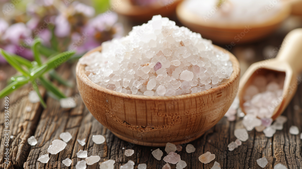 coarse sea or rock salt in a wooden hodgepodge close-up coarse sea or rock salt in a wooden hodgepodge close-up