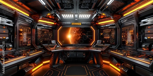 Fototapeta Naklejka Na Ścianę i Meble -  Modern spaceship interior with advanced control panels for futuristic space travel. Concept Futuristic, Spaceship, Control Panels, Modern, Space Travel