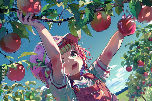 Anime girl picks an apple