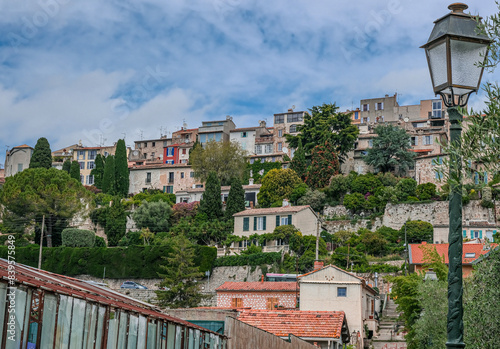 View of Biot village, a small, medieval, fortified historic village, located on a hilltop in the Provence-Alpes-Cote d'Azur, near the town of Antibes, between the cities of Nice and Cannes, France