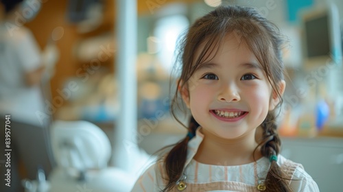 Photo portrait of a smiley girl in a medical clinic