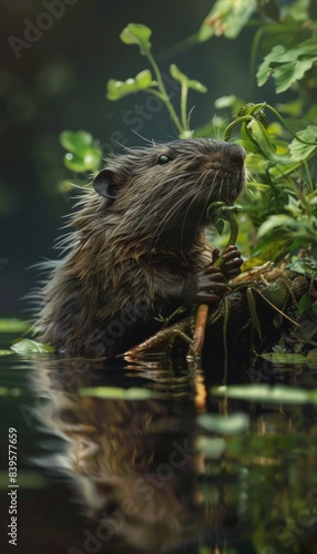 Explore the tranquil beauty of nature with this ultra-sharp photo capturing an elusive Muskrat © markusmiller