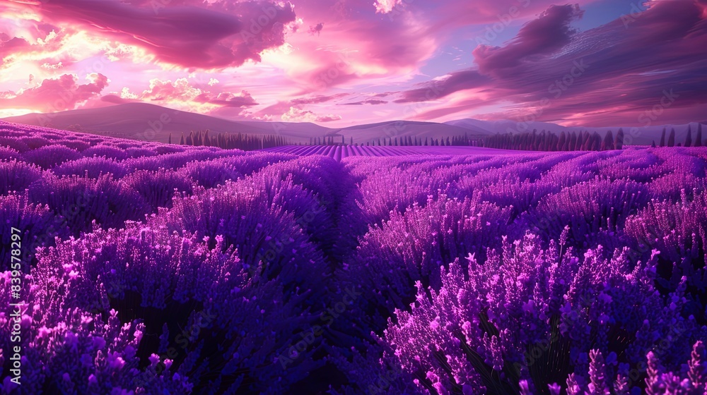 Obraz premium A stunning view of lavender fields filled with vibrant blooms