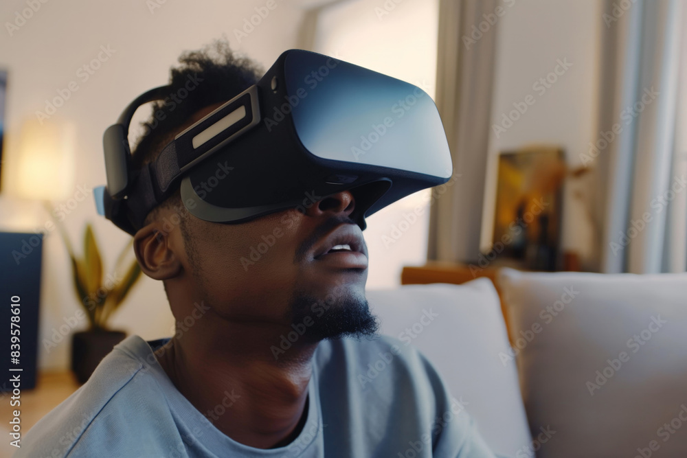 Experiencing the immersive power of virtual reality, a young man is transported to new and exciting digital landscapes, his senses captivated by the limitless possibilities Experiencing the immersive power of virtual reality, a young man is transported to new and exciting digital landscapes, his senses captivated by the limitless possibilities