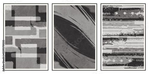 Set of 3 Abstract illustration in vintage style. For use in graphics, for wall decor. .
