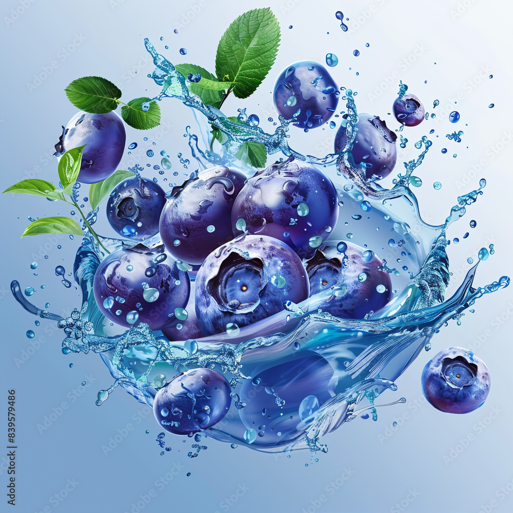 BLUEBERRY Fresh fruits and splashes 3d BLUEBERRY Fresh fruits and splashes 3d
