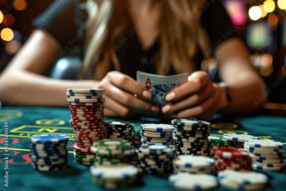Player with a pair of aces at poker game Player with a pair of aces at poker game