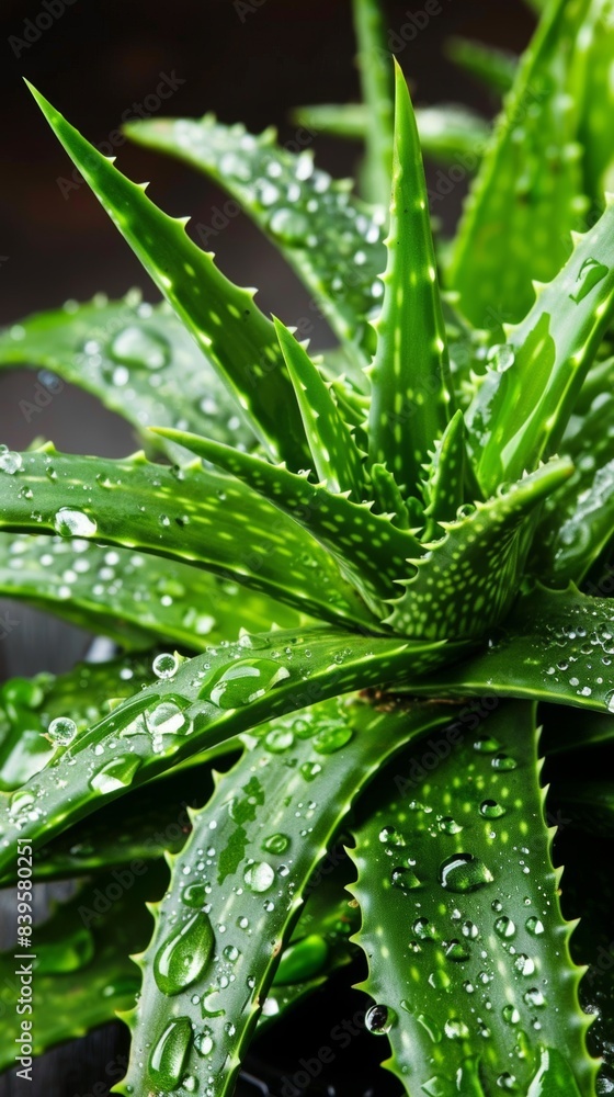 Fresh aloe vera plant with water droplets closeup Fresh aloe vera plant with water droplets closeup