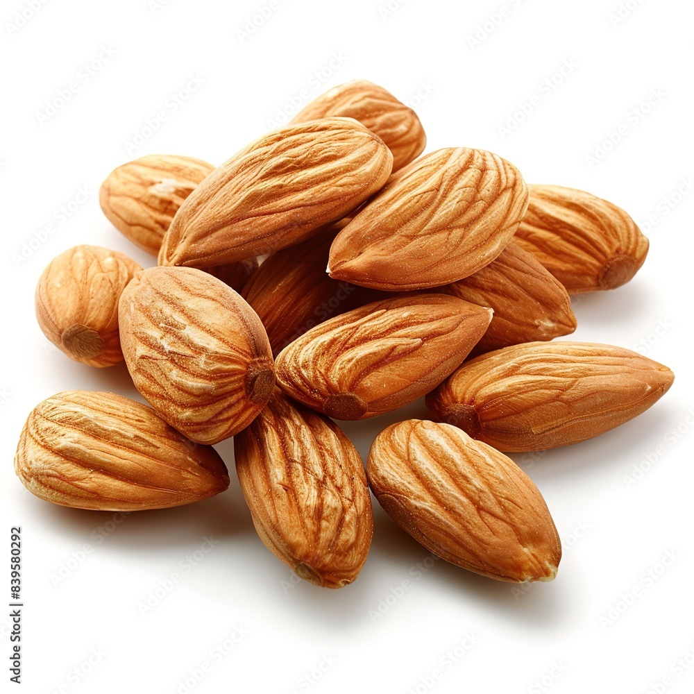 Closeup of almonds, isolated on the white background, clipping path included Closeup of almonds, isolated on the white background, clipping path included