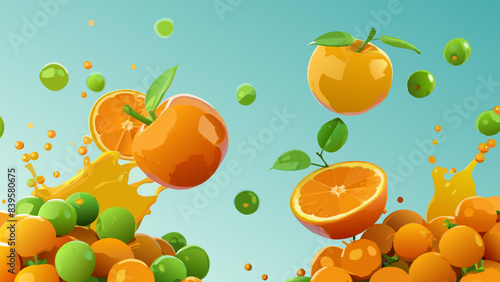 Vibrant Citrus Explosion: Fresh Oranges and Juicy Splashes