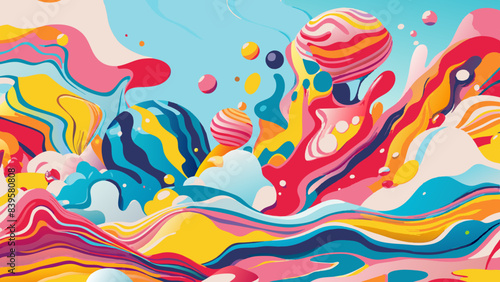 Vivid Abstract Art with Fluid Shapes and Splashes of Color