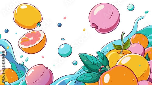 Vibrant Citrus Fruits and Splashing Water Illustration
