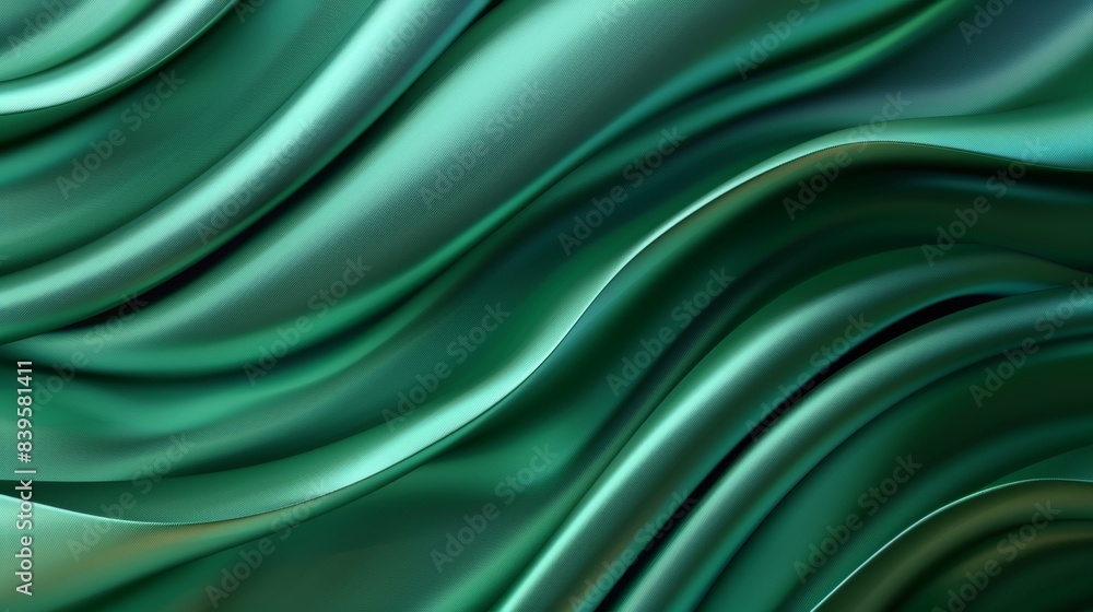 Elegant emerald green satin fabric with luxurious waves Elegant emerald green satin fabric with luxurious waves
