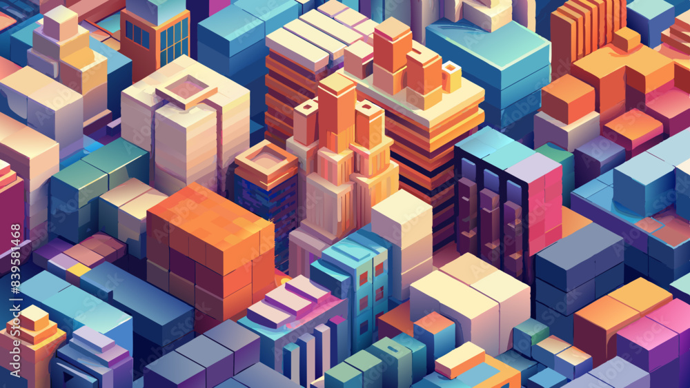 Vibrant Isometric Cityscape with Colorful Buildings Vibrant Isometric Cityscape with Colorful Buildings