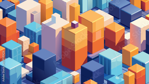 Vibrant Isometric Cityscape Illustration with Modern Skyscrapers